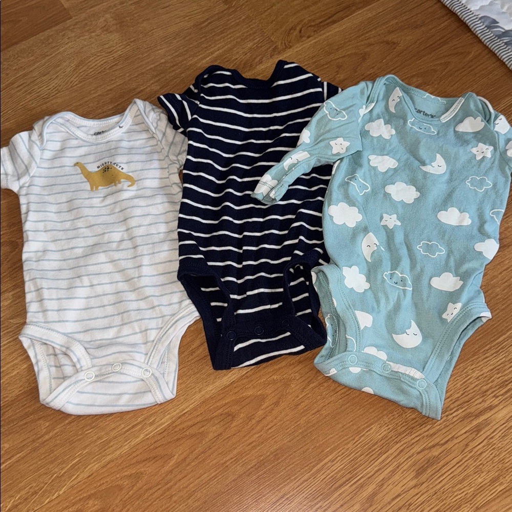 3 Months LOT of 3 Carter's 1 Long 2 Short-Sleeve Bodysuits